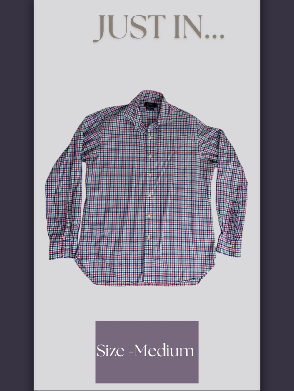 Polo Ralph Lauren Slim Fit Gingham Cotton Stretch Dress Shirt Plaid L Preppy